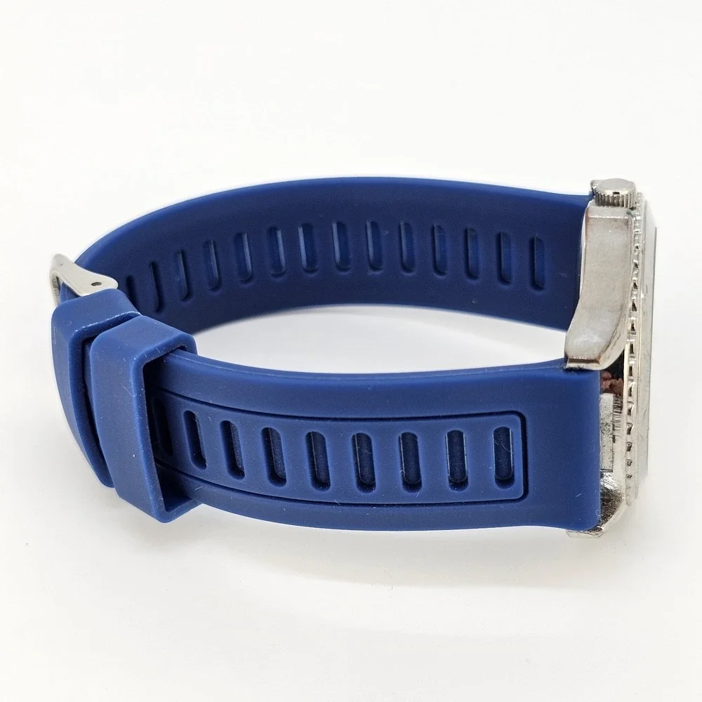 Men's Watch Analog 38MM White Dial Blue Plastic Bands‎ New Battery